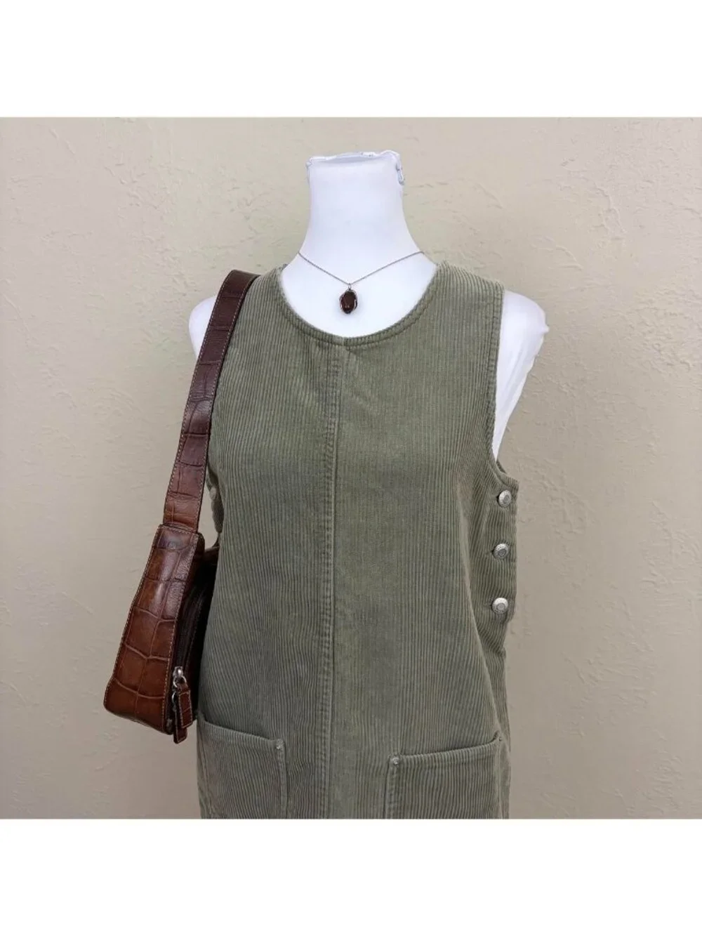 90s grayish green corduroy youth girls mini dress